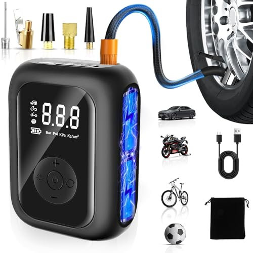 Gonfleur Pneus Voiture sans Fil,150PSI Pompe a Velo Electrique,Compresseur à Air Portatif avec Écran LED Numérique et Éclairage LED, Gonfleur Electrique Pneu pour Voiture, Vélo, Moto