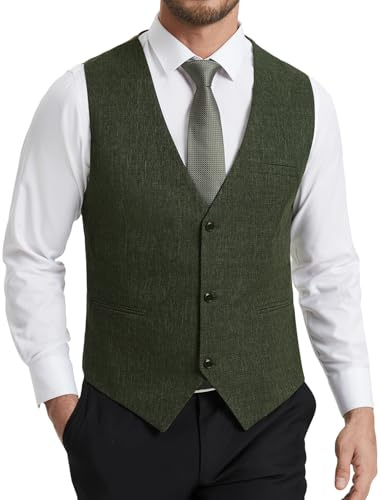 HISDERN kostymväst herr elegant bröllop kostym väst normal passform klassisk formell kostym västar enfärgad brudgum väst smoking västar för män med 3 knappar fickor S–4XL