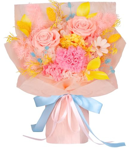 Flores Preservadas a Domicilio – Rosas Eternas Rosadas y Clavel Real en Caja de Regalo, Flores Eternas Duraderas, Regalos de Cumpleaños, Día de la Madre y San Valentín para Mujer, Madre, Abuela