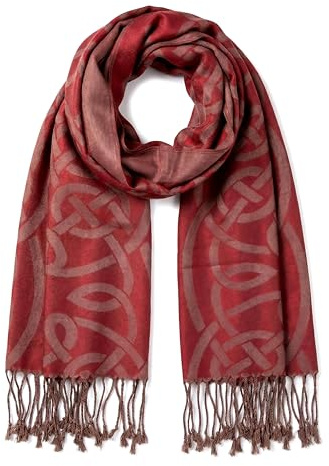 Achillea Soft Silky Celtic Knot Pashmina Scarf for Women, Irish/Scottish Inspired Shawl Wrap for Wedding, Travel & Office (Burgundy)