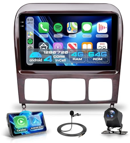 Rimoody 4G+64G Car Stereo for Mercedes Benz S Class W220 S430 S500 S600 S55 AMG 1998–2006 Wireless Carplay Android Auto 9'' Touchscreen GPS WiFi FM RDS EQ Mirror Link Bluetooth Rear Camera