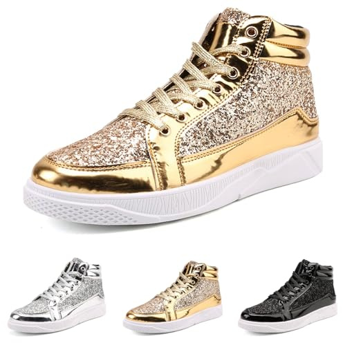 Baskets à paillettes pour homme et femme - Chaussures à paillettes - Chaussures hautes avec paillettes fines - Décontractées - Chaussures de loisirs - Carnaval - Rockabilly - Fête de danse - Vie