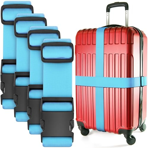 Luggage Straps for Suitcases - TSA Approved - Blue, 4 PK - Premium Nylon Belts for Suitcase, Briefcase & Travel Bag - Adjustable Strap Length 46 - 78