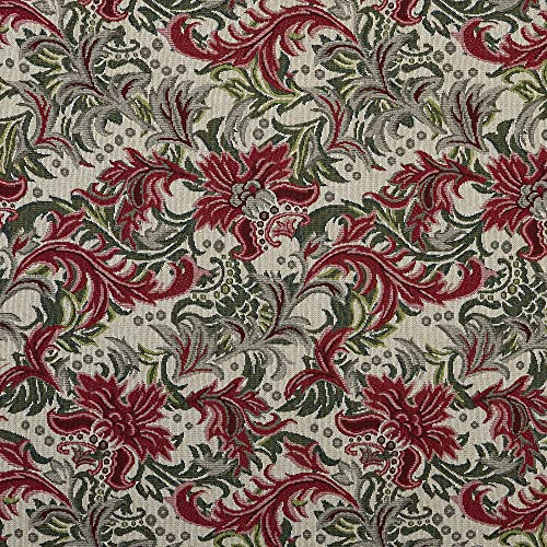 Kt KILOtela - Klädsel tyg – Jacquard Gobelin – bomull och polyester – 280 cm bred – till halv meter | Damast – röd, grön, beige