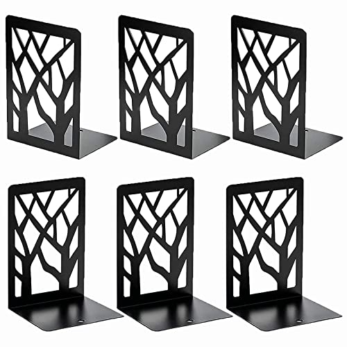 SHANQIAN 6er-Set Metallische Buchstützen, Schwere und Rutschfeste Buchstützen, Schwarz, für Kinder, Büro, Wohnzimmer und Studierzimmer, Schule, Buchhandlung und Bibliothek (17x12 CM)