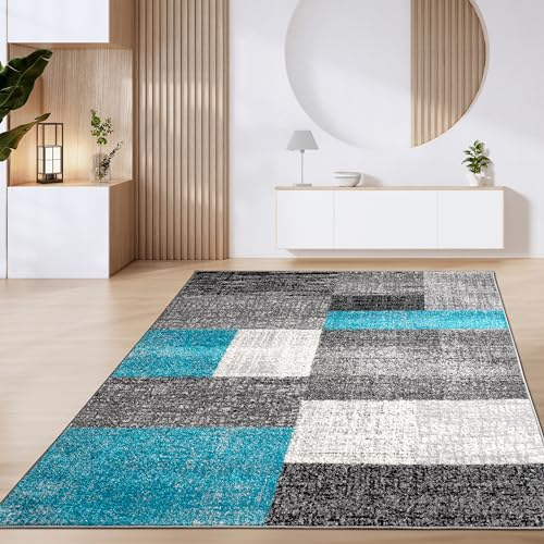 Paco Home Teppich Wohnzimmer Kurzflor Marokkanische Kreis Und Bordüren Muster Modern, Grösse:80x150 cm, Farbe:Türkis