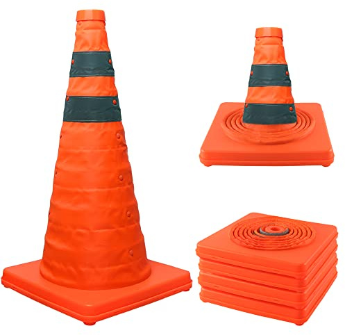 4 Pack 45cm Collapsible Traffic Cones, Parking Cones| Safety Cones| Road Cones, Orange Cones with Reflective Collars, Pop up Construction Cones for Parking Lot & Driving Practice