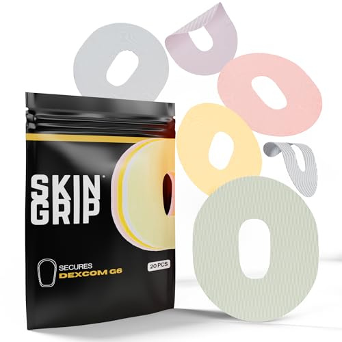 Skin Grip Adhesive Patches for Dexcom G6 CGM (20-Pack), Waterproof & Sweatproof for 10-14 Days, Pre-Cut Adhesive Tape, Continuous Glucose Monitor Protection(Pastel Pack)