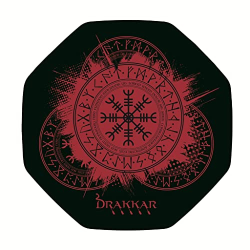 Konix Drakkar Tapis de Sol Gaming Kattegat 98 x 98 cm pour Chaise de Bureau - Revêtement antidérapant - Motif Viking - Noir et Rouge