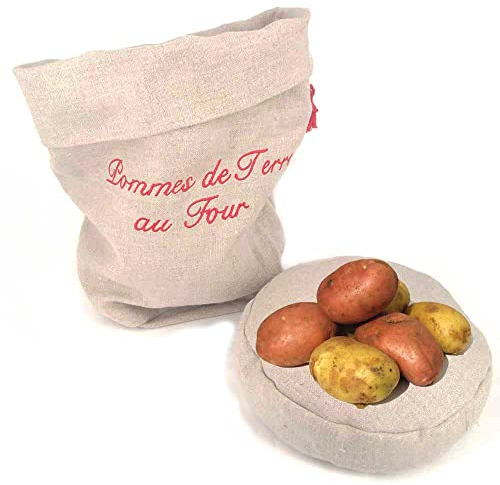 SACASAC Microwave Potato Cooking Bag - 100% Natural Linen Double Thickness - Cherry Stone Cushion for Warming - Made in France