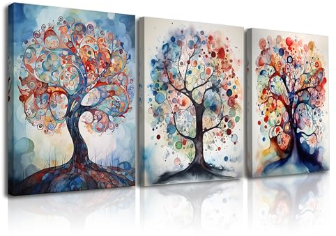 Piy Painting Cuadro en Lienzo Árboles de colores, Cuadros de Árbol Decoracion 3pz Impresiones de Lienzo Arte Enmarcado Cuadros Modernos para Salón Dormitorio Oficina Decoración 30x40CM