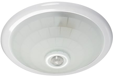 LightLogic Plafonnier avec détecteur de mouvement pour maison et bureau – Plafonnier rond E27 – Lampe en verre et acier avec capteur PIR 360° pour intérieur – Blanc