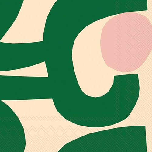 IHR Ideal Home Range Party Napkins Marimekko Disposable 3-Ply Paper Lunch Napkin Pack, 6.5 x 6.5, Seppel (Green), 20-Count