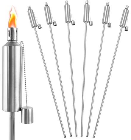 YARDIN Lot de 6 torches de jardin pour l'extérieur - En acier inoxydable - Rechargeable - Pour l'extérieur - Argenté