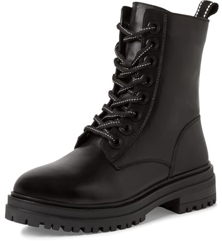 MARCO TOZZI Damen Stiefeletten zum Schnüren aus Leder mit Reißverschluss, Schwarz (Black), 40 EU