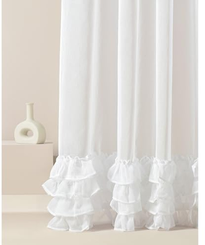ROOM99 Cortina con Cinta fruncidora Flavia 350 x 250 cm Ancho x Alto Salón Cortina Transparente Moderna Cortina Cortina Salón Dormitorio para Sistema de Tejado Blanco Volantes