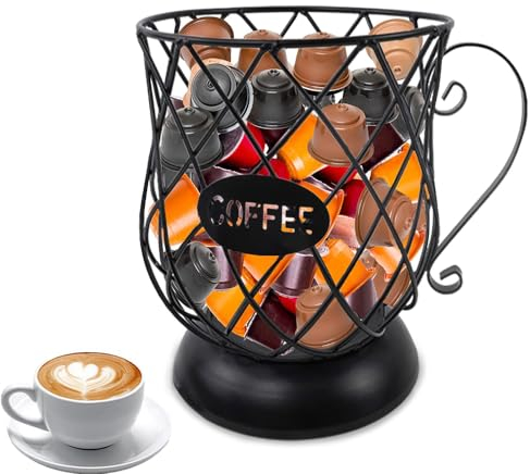 Cestino per Capsule, Cestino per Capsule di Caffè, Cestello Portaoggetti per Caffè, Cestello Porta Caffè Porta Capsule Caffè, Portacapsule Caffè di Grande Capacità, per Bancone, Casa, Ufficio, Nero