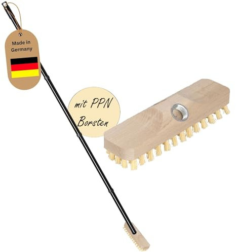Brosse à récurer en bois avec poils - Avec filetage et manche à vis - 4 pièces - Brosse à récurer PPN - Idéale pour nettoyer le balcon, la terrasse, le jardin, l'intérieur et l'extérieur