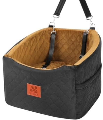 HEGGOOE Hunde Autositz für Kleine/Mittlere Hunde, Memory-Schaum Erhöhter Hundesitz Auto, Abnehmbar & Waschbarer Hundebett Auto mit Aufbewahrungstaschen und Sicherheitsleinen