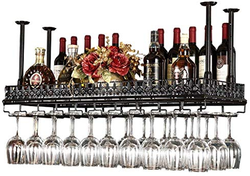 MIQXUAN Mensole da parete, Scaffali per merci Scaffale per vino Portabottiglie creativo Portabicchieri capovolto Portabottiglie sospeso Portabottiglie,B,100×35Cm,A,120×35Cm