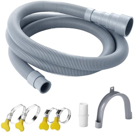 Elyfree Washing Machine Drain Hose, 3.2 ft Flexible Washer Drain Hose Extension, Universal Dishwasher Hose Extension Kits Corrugated Washer Hoses W/ 1 Hose 4 Clamps 1 U-Bend Holder