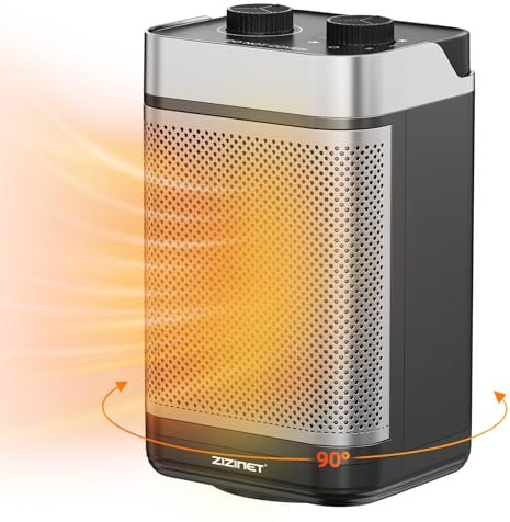 ZIZINET Space Heater 90°Oscillation, 1500W Electric Heaters Indoor Portable with PTC Fast Heating Ceramic Room Small Heater, 3 Modes, Overheat & Tip-Over Protection, Heat Up 200sq.ft for Indoor Use