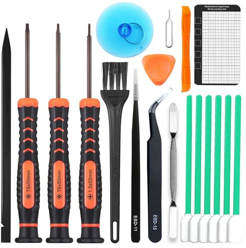 Precision Screwdriver Set Repair Kit for Xbox,PS5 PS4 PS3Controller, Apple Mac mini,Ph000 T6 T8 Torx Security Screwdriver,Spudger,Tweezers, Cleaning Brush and A Suction Cup with Sim Card Thimble