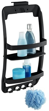 WENKO Regal Mod. Universal Badregal Hängeregal stehend Wandregal ohne Bohren Duschablage Badezimmer Ordnung Kunststoff 26 x 54,5 x 11,5 cm schwarz