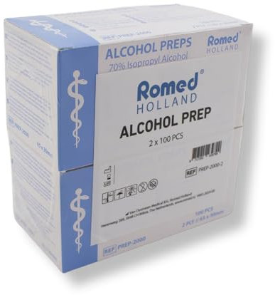 Romed Tamponi imbevuti di alcool, 65 x 30 mm, a 2 strati, 2 x 100 pezzi, sigillati igienicamente (1 set = 1 x 2 x 100 pezzi)