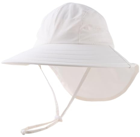 Pesaat Sombrero para el Sol para bebé niña con protección UV con protección para la Nuca Gorro de Verano para niños Paraíso de Playa Large (Blanc, 1 à 4 ANS(48-52cm))