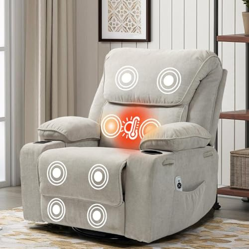 BRTHORY Sillón Relax Reclinable 150°, Sillón de Masaje con Calefacción Lumbar, Reposapiés Extensible, 2 Portavasos, 1 Bolsas de Almacenaje, Giro de 360