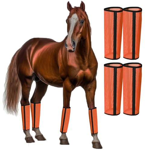 LOLEDE Fly Boots for Horses Set of 4 Breathable Textilene Mesh Horse Fly Boots with Stable Support & UV Protection, Comfortable Equine Boots, Reduces Stomping, Leg Fatigue & Hoof Damage.(Orange)