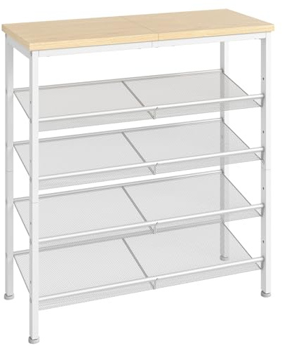HOOBRO Shoe Rack, 5-Tier Shoe Organizer, Shoe Storage Rack for 16-20 Pairs, Adjustable Mesh Shelves, Shoe Storage Unit for Entryway, Metal Frame, Sturdy, Industrial, Natural and White EWN12XJ01