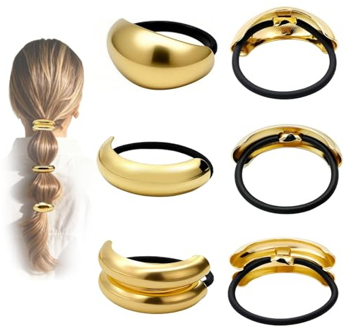 6 Pezzi Elastici Capelli Donna – Gioielli Capelli Metallo Eleganti, Scrunchies per Coda di Cavallo, Elastici per Chioma Antiscivolo, Lacci per Chioma Dorati per Chignon, Treccine e Stili Eleganti