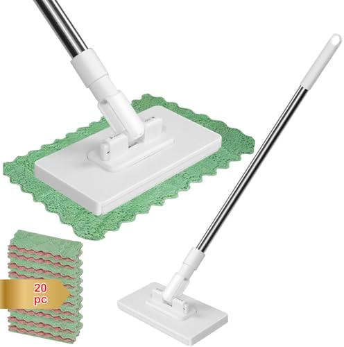 TMRBBesty NEU Wischmopp Mini Mop mit Druck-Klemm-System,100cm mit 20 Wiederverwendbar Mikrofaser-Wischmopp Ersatzbezug für Böden, Wände,Fensterreiniger und Enge Räume unter Möbeln