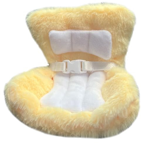 Vistnale Doll Car Seat, Soft Furry Plush Cute Baby Doll Car Seat with Safety Belt Functional Ornament for Air Vent Clip Desktop Display, Light Yellow|Saddles