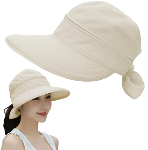 OTKARXUS Sun Hats for Women UK,1Pc 2 in 1 Foldable Ladies Sun Hat,Wide Brim UV Sun Protection Summer Beach Hat for Travel & Outdoor (Beige)