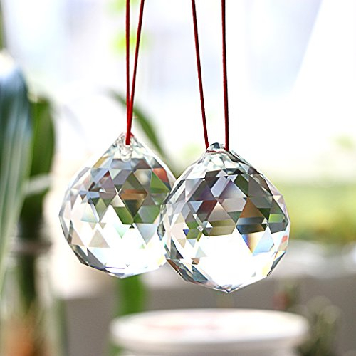 Btsky 2 Stück 50 mm Klarer Kristall Prismen Ball Sonnenfänger Kristall Kugel Aufhängen Kristallball mit Geschenk-Box für Feng Shui Zuhause Hochzeit Party Dekoration