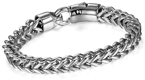 Cupimatch Mens Heavy Gothic 18MM Wide Biker Silver Tone Stainless Steel Motorcycle Chain Bracelet 9.1 (8.7 simple) for Fathers Day