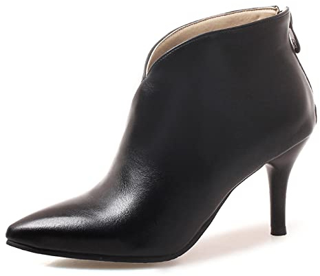 OALEEN Bottines Femme Hiver Boots Talon Haut Aiguille Sexy Bout Pointu Effet Cuir Chaussures Soirée Mariage Noir 41