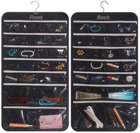 DIOMMELL Hanging Jewelry Organizer 47 Pockets with Zipper for Earrings Necklace Bracelet Ring Accessory Display Storage Bag Travel Holder Box