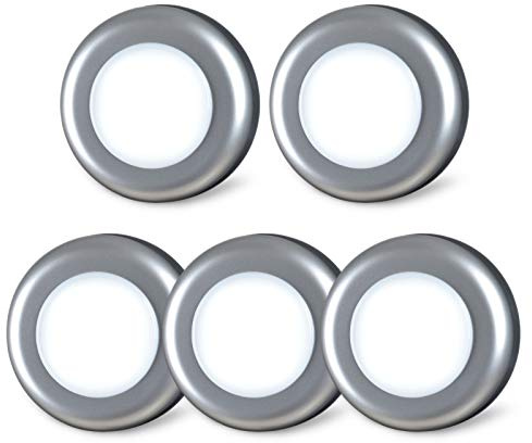 STAR-SPANGLED Licht Drücken, Touch Lampe Batteriebetrieben, Schrankbeleuchtung, Unterbauleuchte Küche, Schranklicht, Klebeleuchte, Push Klebelampe, Top Bright LED Lampe, Silberner, Kaltweiß, 5 Stück