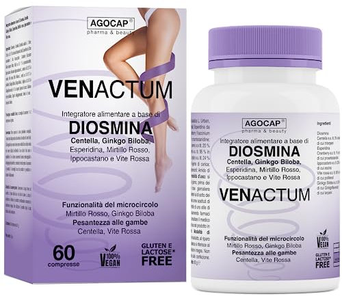 Diosmina Esperidina, Circolazione gambe, Microcircolo e Trattamento delle Vene Varicose. Venactum, 60 compresse con Mirtillo rosso, gingko biloba, Centella Asiatica. Contrasta i capillari rotti gambe