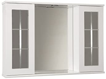 Mama Store SPECCHIERA Bagno con Inglesina e Luce LED-Bianco Lucido Laccato, L. 92 CM X P. 16 CM X H. 64 CM