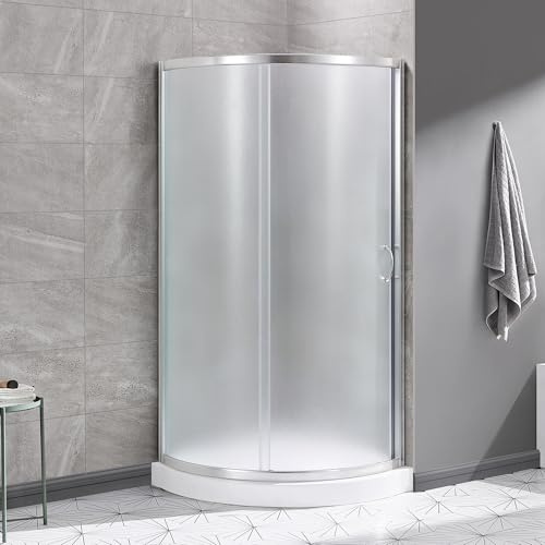 OVE Decors Breeze 32 in. Corner Shower Sliding Door, With Included Base, Frosted Glass and Satin Nickel Finish
