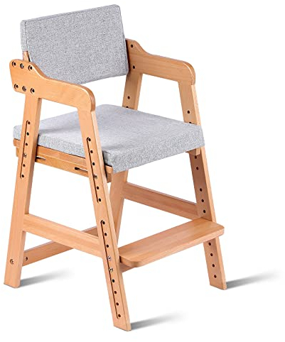 Ezebaby Hochstuhl, höhenverstellbarer Holzhochstuhl für kinder von 2 bis 12 Jahren Buchenholz Kinderstuhl, Lehrstuhl, Stabil & Sicher bis 90 kg für Kinder und Erwachsener (Natur)
