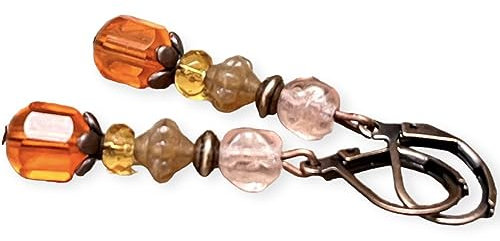 Vintage Ohrringe mit böhmischen Laternen Glasperlen - orange hyacinth, honig, topaz, rosa & kupfer