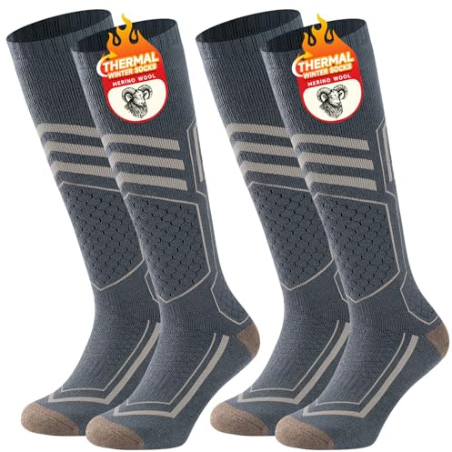 TANSTC Calcetines Térmicos Invierno Altos de Compresión Calcetines Calcetines de Esquí Lana Merina para Hombre Mujer Jóvenes Transpirables Acolchados para Deportes al Aire Libre y Trabajo,XL