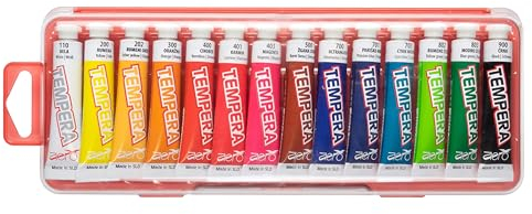 AERO Tempera Farben, 14 Tuben à 7,5ml in plastikbox, ungiftig, leuchtende und intensive Farben, hochpigmentiert, mit Wasser vermalbar, geeignet für zahlreiche Maltechniken
