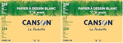 CANSON C à Grain - Pochette 12 feuilles de papier dessin blanc A4-224g/m² (Lot de 2)